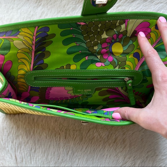 Kate Spade Wicker Clutch with Green Leather Accents - Picture 10 of 16